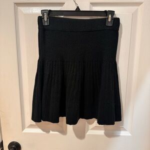 Black Ribbed Mini Skater Skirt